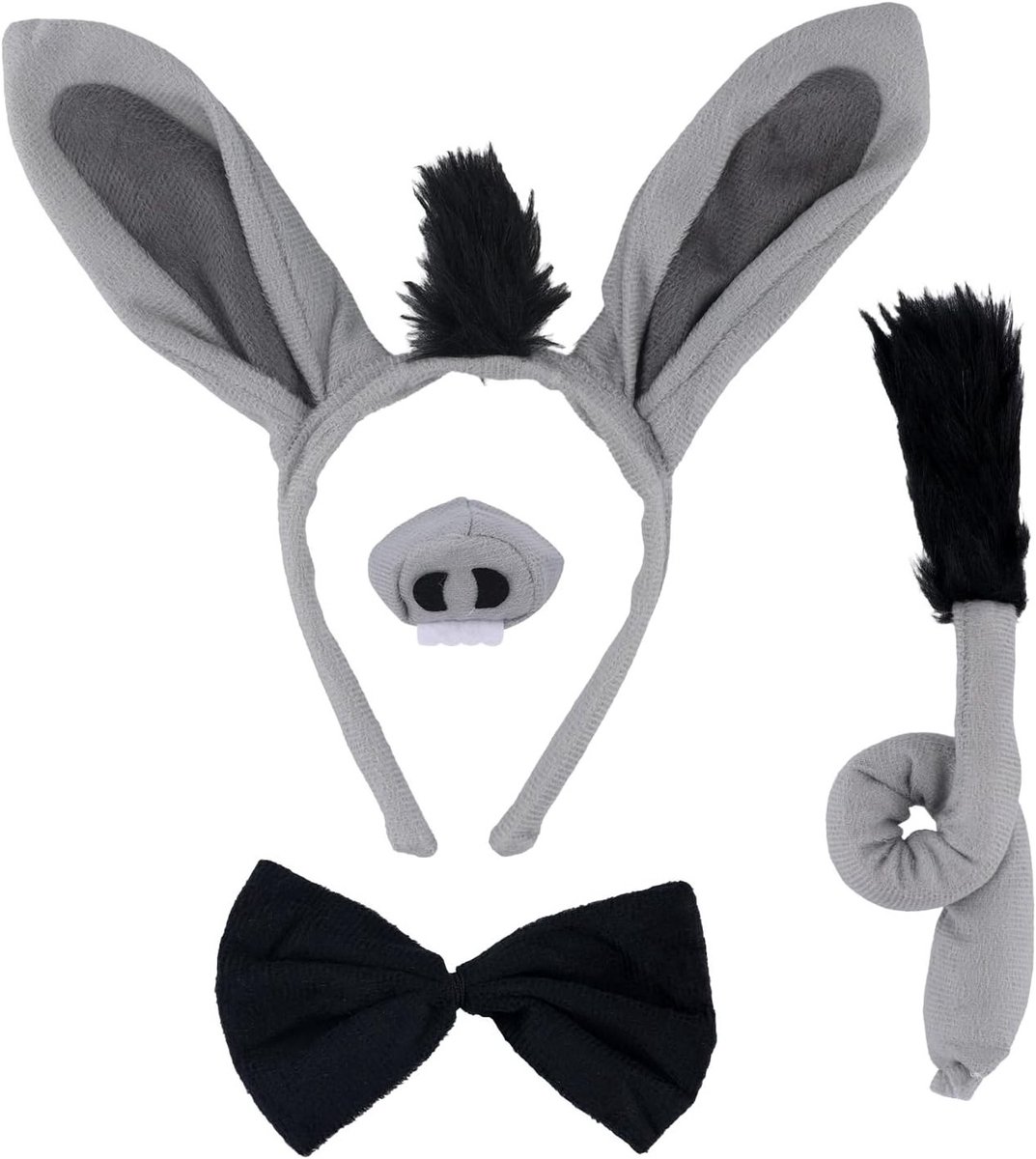 Grappige Ezel Kostuum Accessoires Set voor Volwassenen en Kinderen - Oren, Neus, Staart en Strik voor Feestjes, Halloween en Cosplay