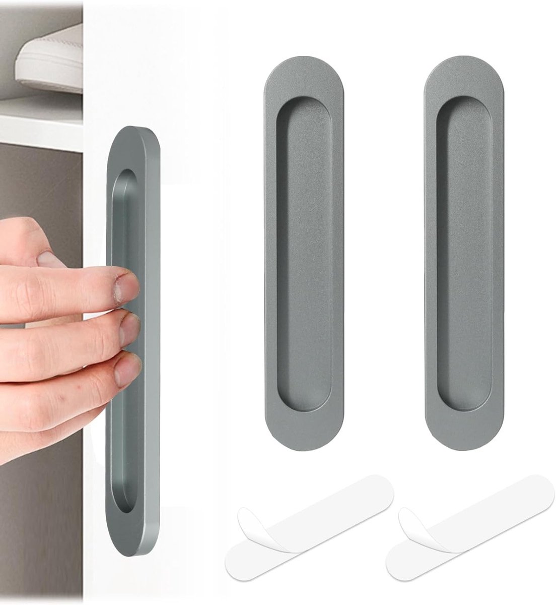 Set van 2 ovale autocollante poorten voor sierlijsten, ramen en kasten, 148 mm, modern en grijsmat afwerking