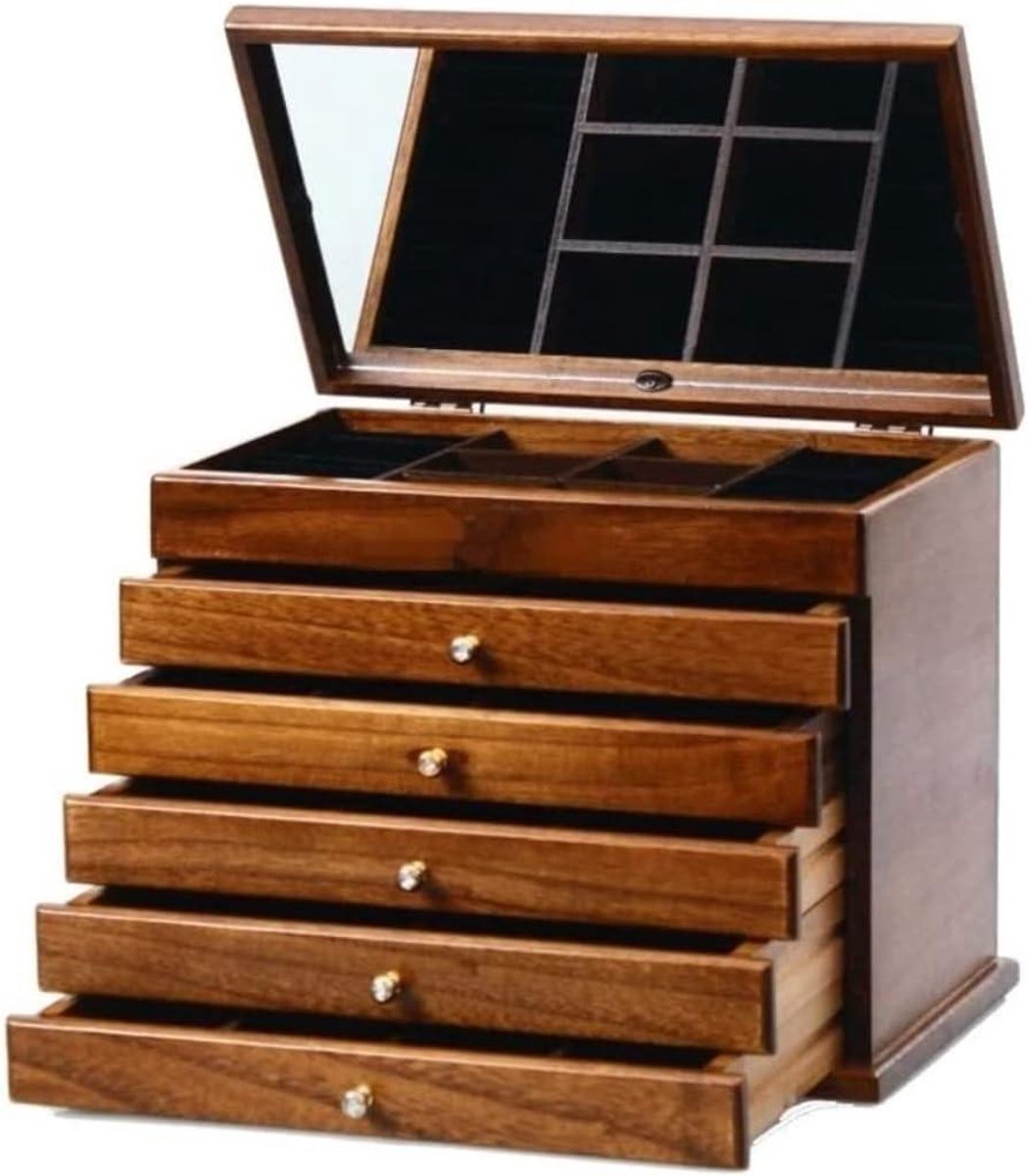 Sieradendoos Hout - Juwelendoos Organizer - Sieraden Opbergen - Met Spiegel Lades - 32x20.5x25cm - A