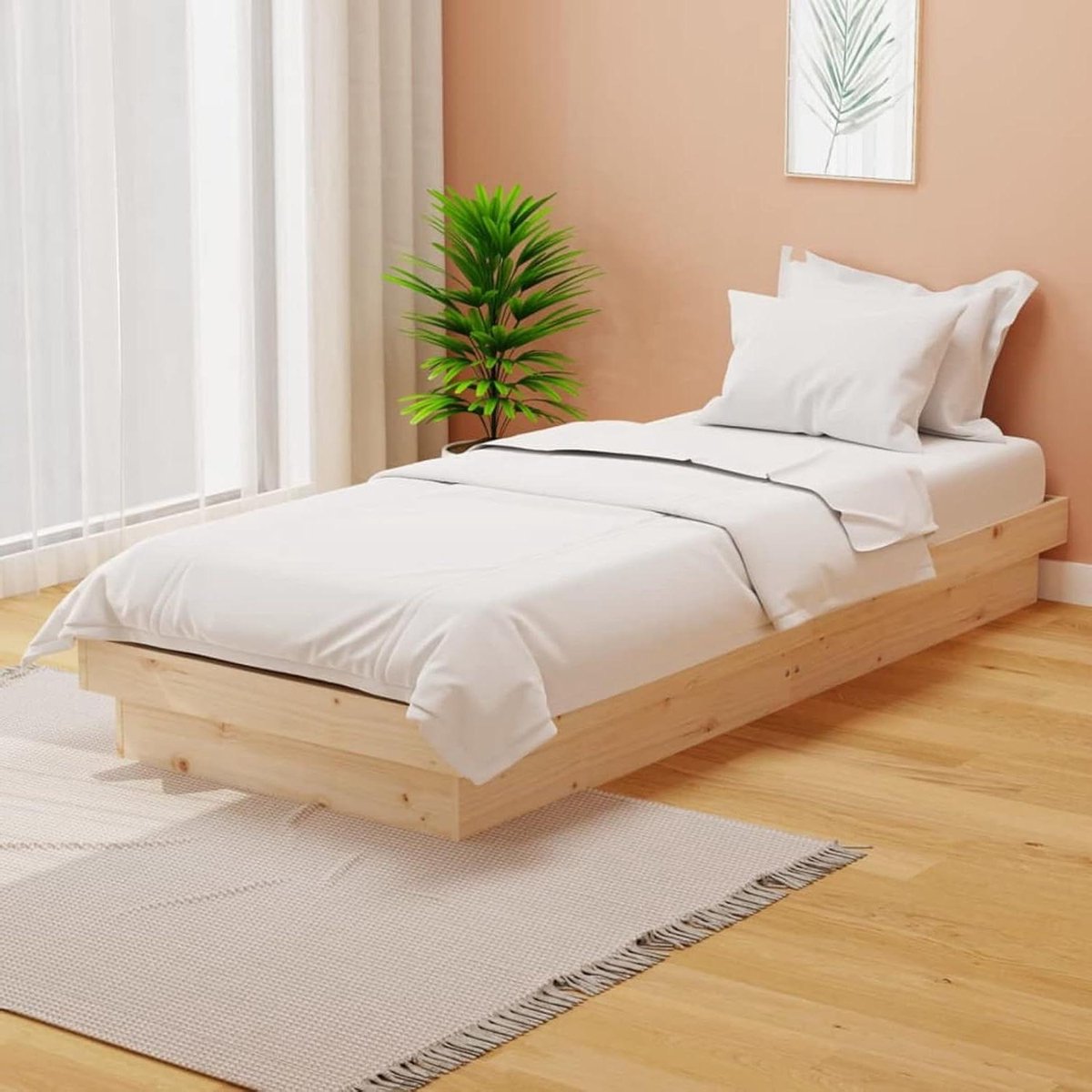Houten Bedframe - Eenpersoonsbed - Goede Nachtrust - Massief Grenenhout - 75 x 190 cm - Natuurlijk Hout