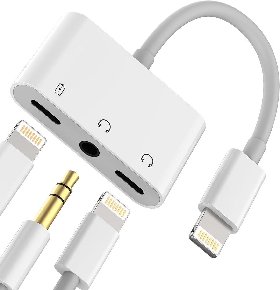 3-in-1 Lightning naar 3.5mm Adapter voor iPhone - Opladen, Audio en Dual Earphones voor iPhone 14, 13, 12, 11, Pro Max en 7
