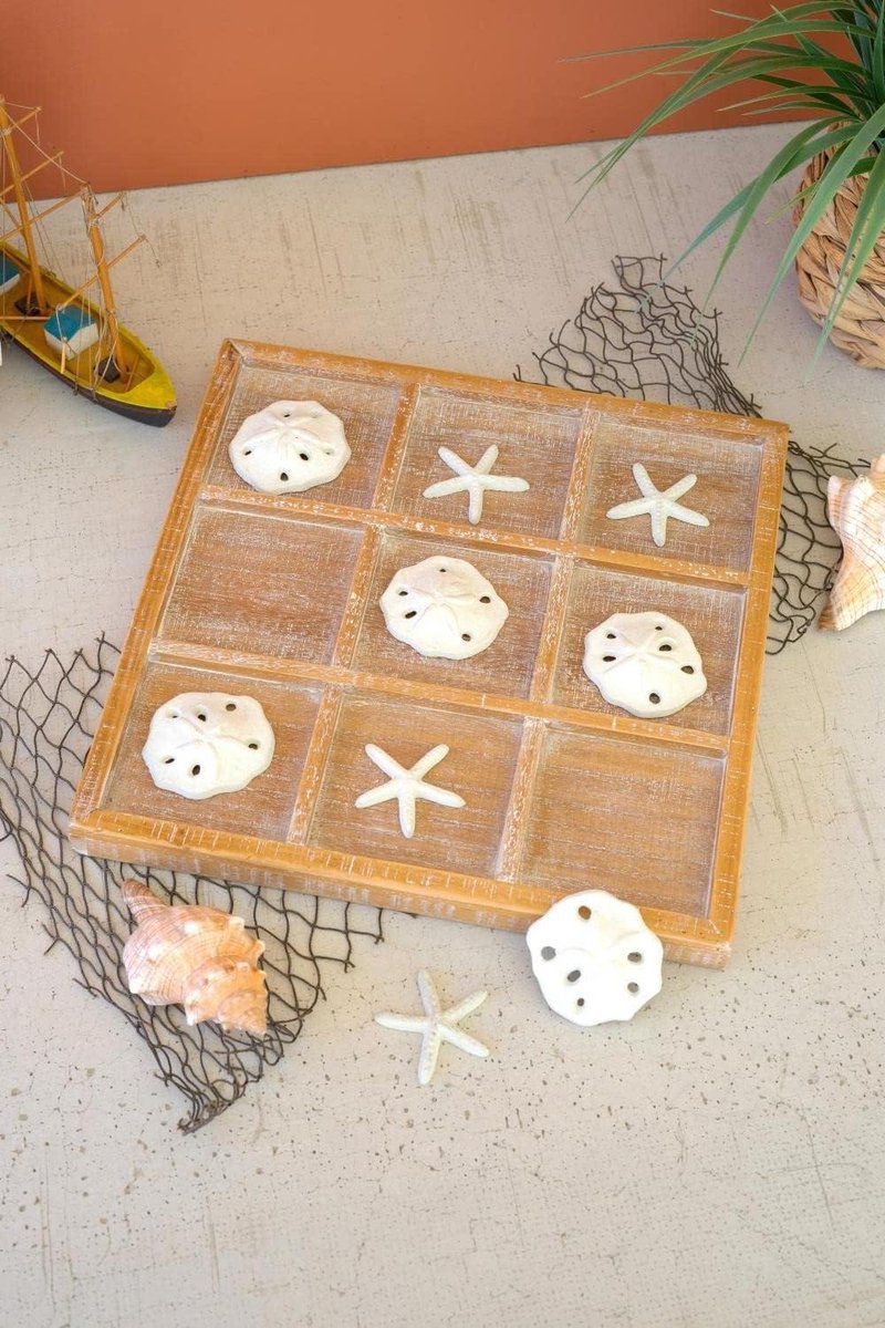 Speelbord Hout - Strand Spel - Woondecoratie - Handgemaakt Design - 35x35 cm - Multicolor