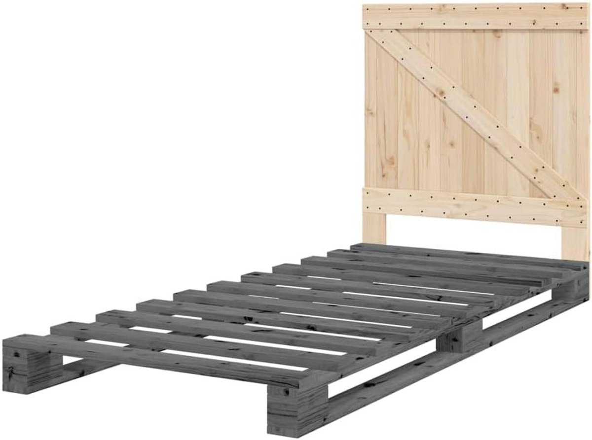 Bedframe met hoofdbord - Eenpersoonsbed - Goede nachtrust - Massief grenenhout - 200x90 cm - Grijs