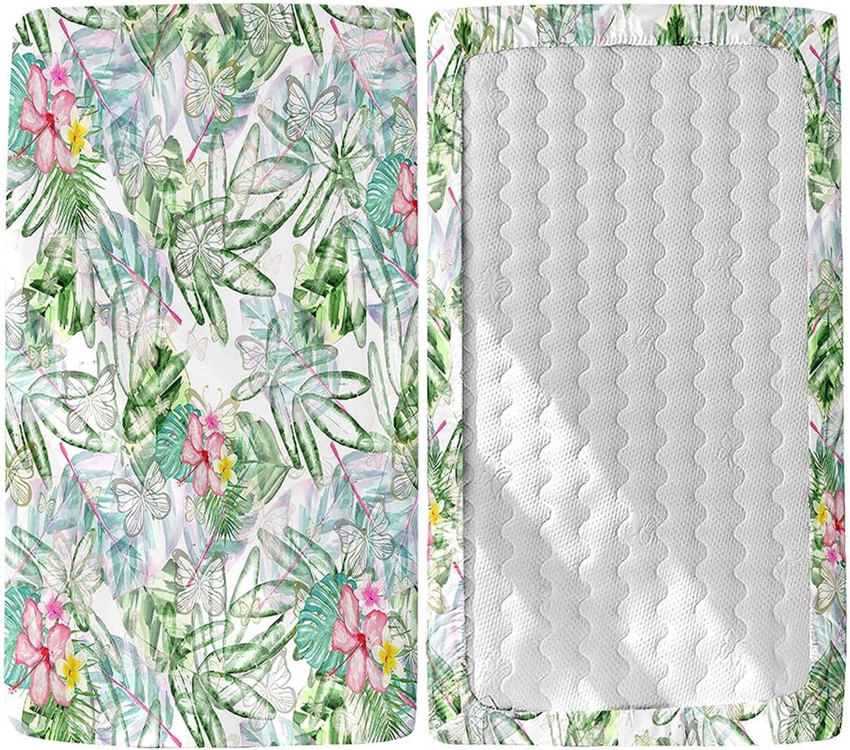 Baby Hoeslaken - Wieg Laken - Babykamer Inrichten - Ultrazachte Microvezel - 80x160 cm - Plantenbladeren