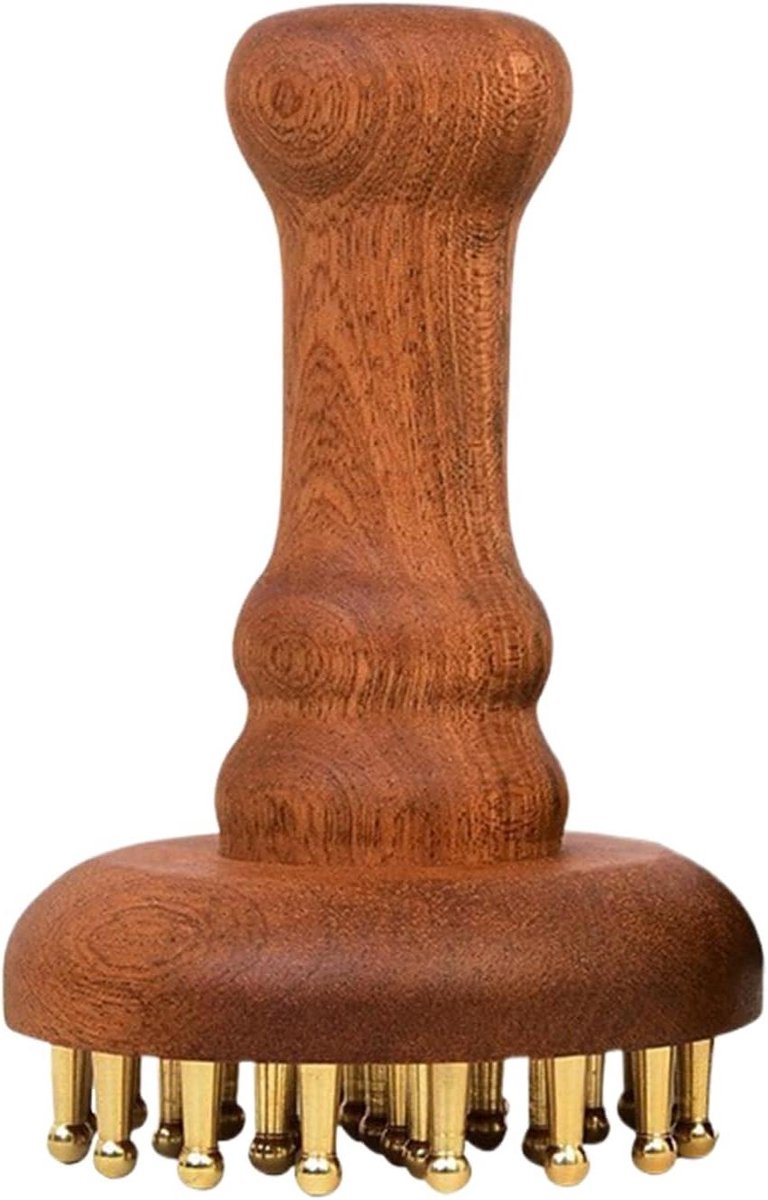 Hoofdmassager - Massagekam - Stressverlichting - 24 Koperen Tanden - 13x9 cm - Houtkleur