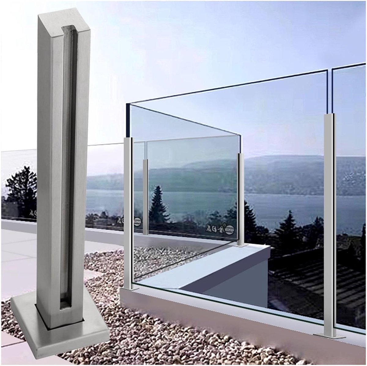 Glazen reling paalsysteem - Balustrade paal - Terras afzetten - Roestvrij staal 304 - 155cm - Grijs
