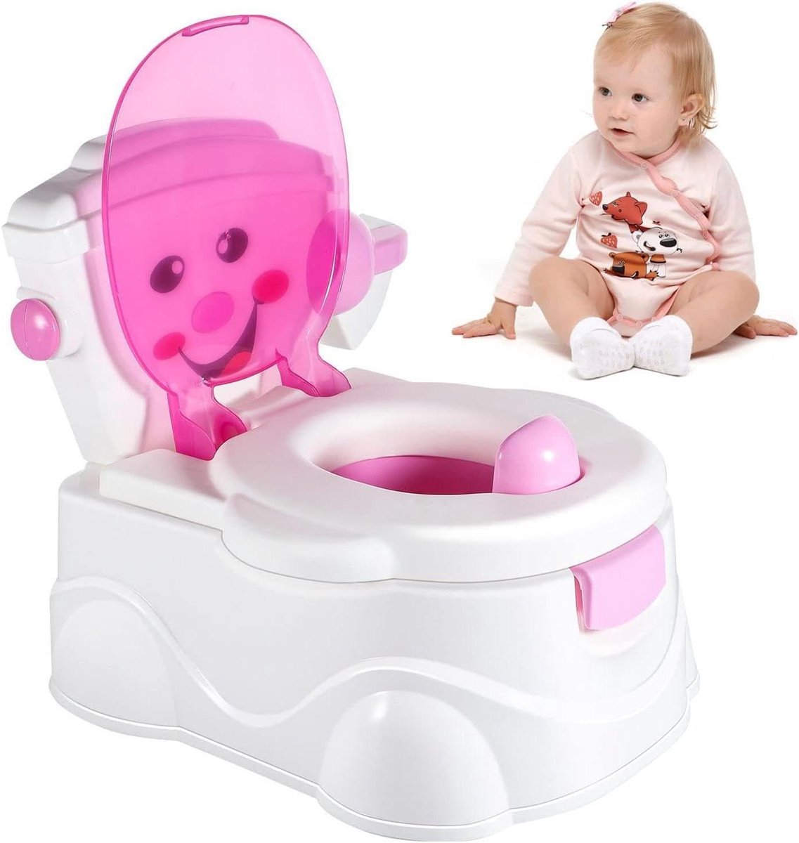 Potjestraining toilet - Zindelijkheidstrainer - Baby zindelijk maken - 3-in-1 ontwerp - 36 x 31 x 19 cm - Roze