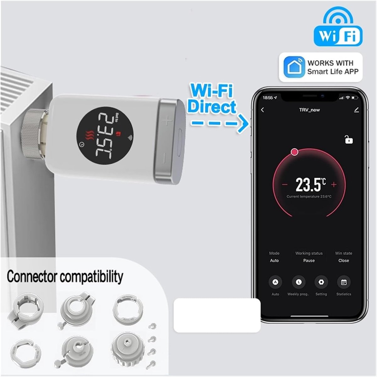 Slimme Thermostaatkraan - Radiatorkraan Actuator - Energie Besparen - Wifi Bediening - M30x1.5mm - Wit