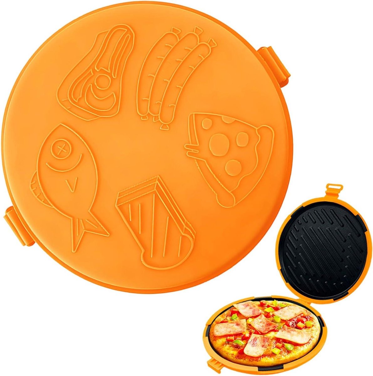 Magnetron Grillpan - Pizzaschaal Sandwichmaker - Snel Ontbijt Bakken - Ruimtebesparend Ontwerp - Compact Formaat - Oranje