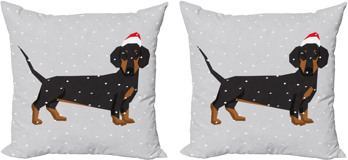 ABAKUHAUS Decoratieve kussenhoes met teckelmotief, 2 stuks, modern accent, dubbelzijdige digitale print, 40x40 cm, donkergrijs Grijs Donkergrijs