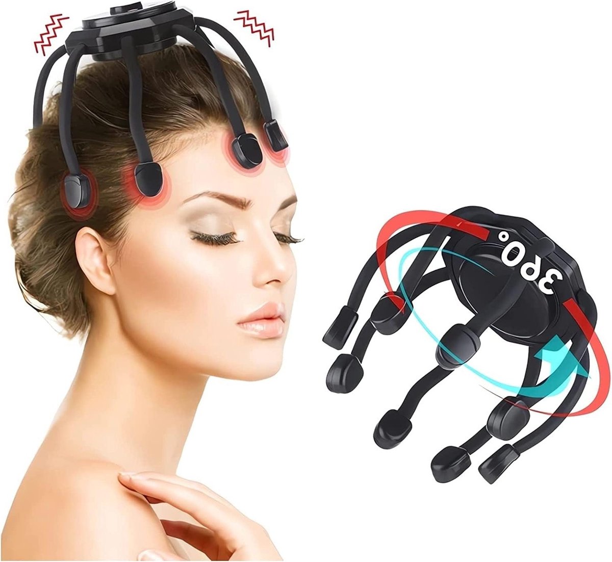 Draadloze Hoofdmassager met 3 Vibrerende Contactpunten voor Pijnverlichting, Ontspanning en Stressvermindering, Ideaal voor Diepe Slaap en Ontspanning