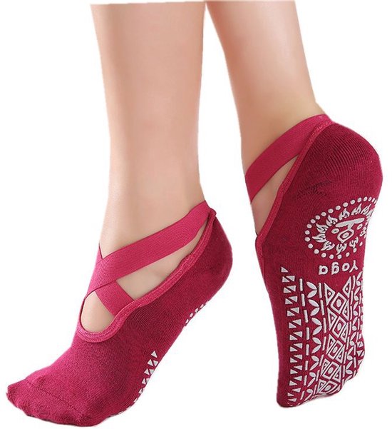 Yogasokken - Sportsokken - Anti slip sokken - Pilates - Teensokken - Gripsokken - Antislip - Fitness socks - Tegen uitglijden - Maat 36-40 - Rood - Jonyx — afbeelding 3