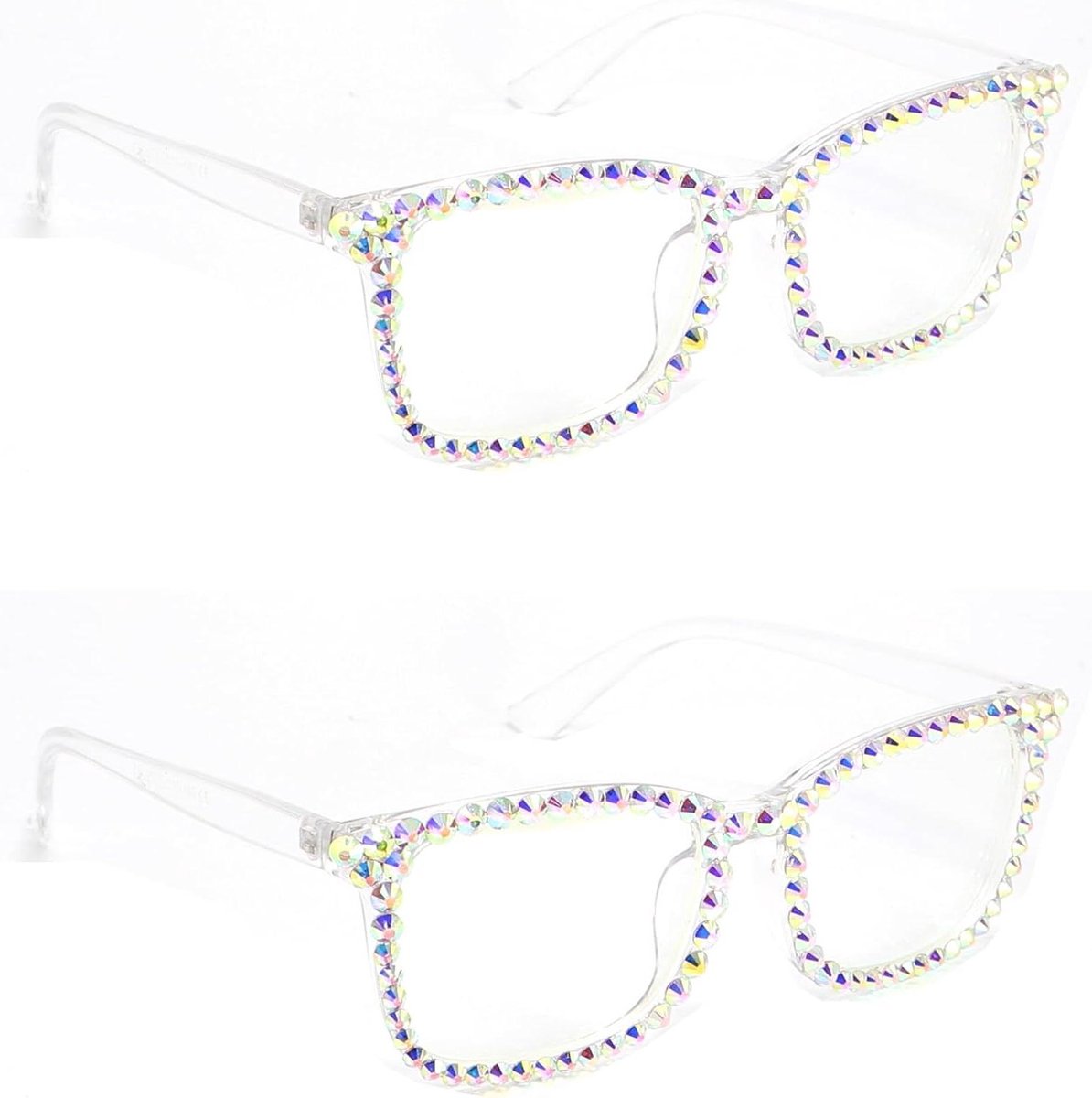 Vierkante Leesbril - Dames Bril - Computer Werk - Blauwlichtfilter UV400 - Strass Versierd - Blauw