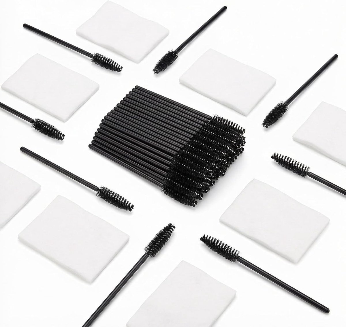 Set van 200 Wegwerp Wimpers borstels en 50 Make-up Pads, Flexibele Spool voor Wimpers en Wenkbrauwen, Perfect voor Schoonheidssalons en Thuisgebruik