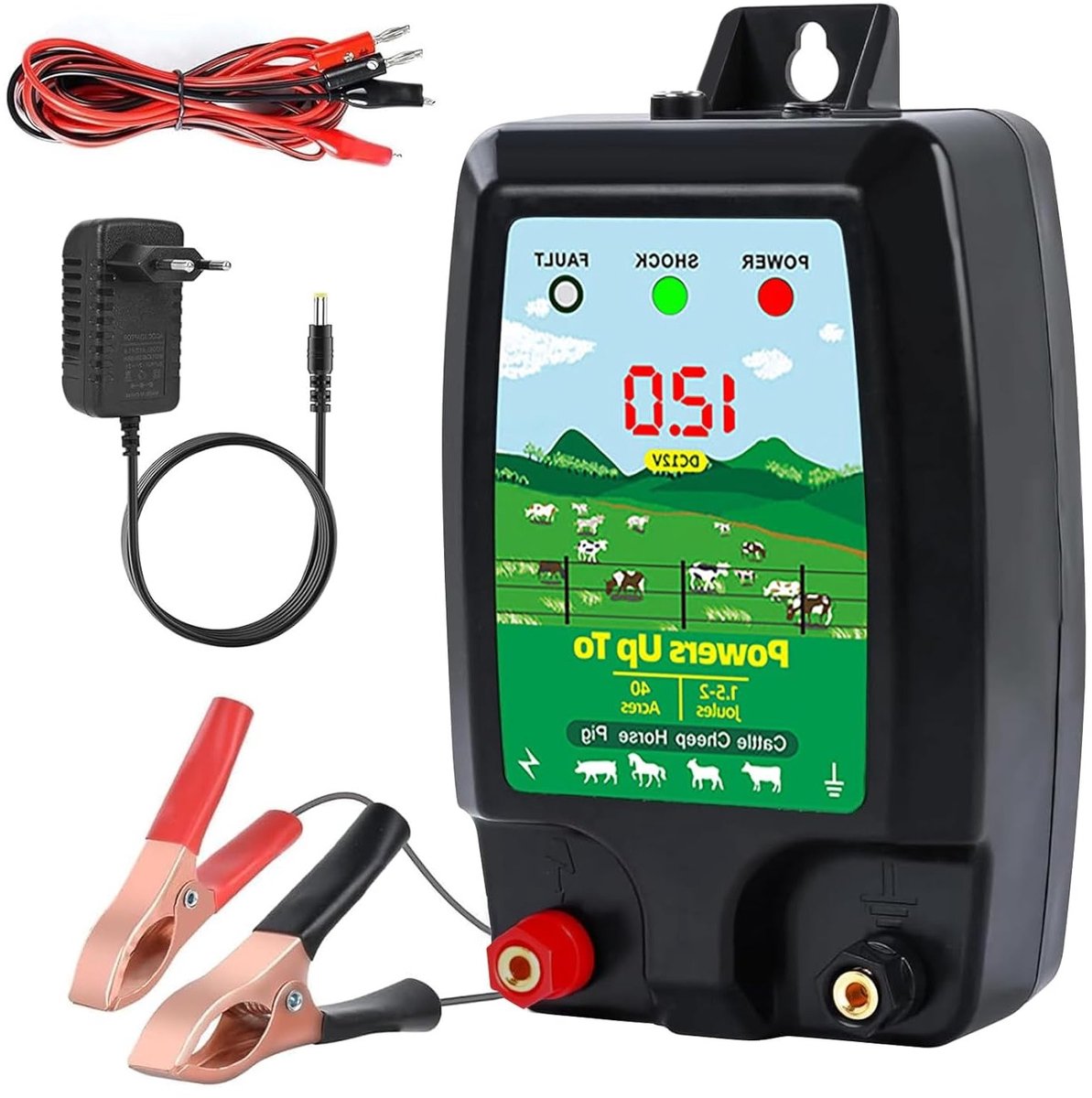 12V Elektrisch Fence Apparaat met LED Display, 2J Output voor Middelgrote Dieren, Waterdicht en Geschikt voor 10 km Bereik in Tuinen en Weiden