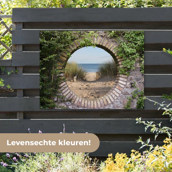 Affiche de jardin - Vue - Dunes - Été - Plage - Peinture de jardin - 120x90 cm - Jardin - Décoration de clôture - Toile de jardin