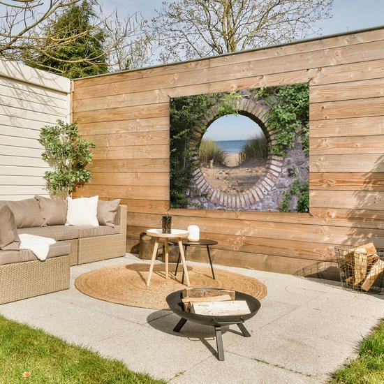 Affiche de jardin - Vue - Dunes - Été - Plage - Peinture de jardin - 120x90 cm - Jardin - Décoration de clôture - Toile de jardin