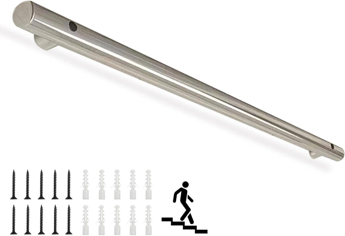 Trapleuning Beugels Kit - Wandmontage Handgreep - Veiligheid Ondersteuning - Roestvrij Staal - 270 cm - Zilver