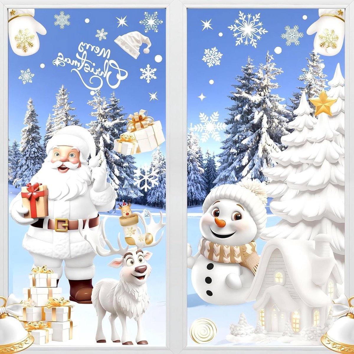 3D Kerstvenster Stickers - Herbruikbare Zelfklevende PVC Stickers voor Ramen, Decoratie en Raamversiering met Kerstthema, Makkelijk aan te brengen en te verwijderen