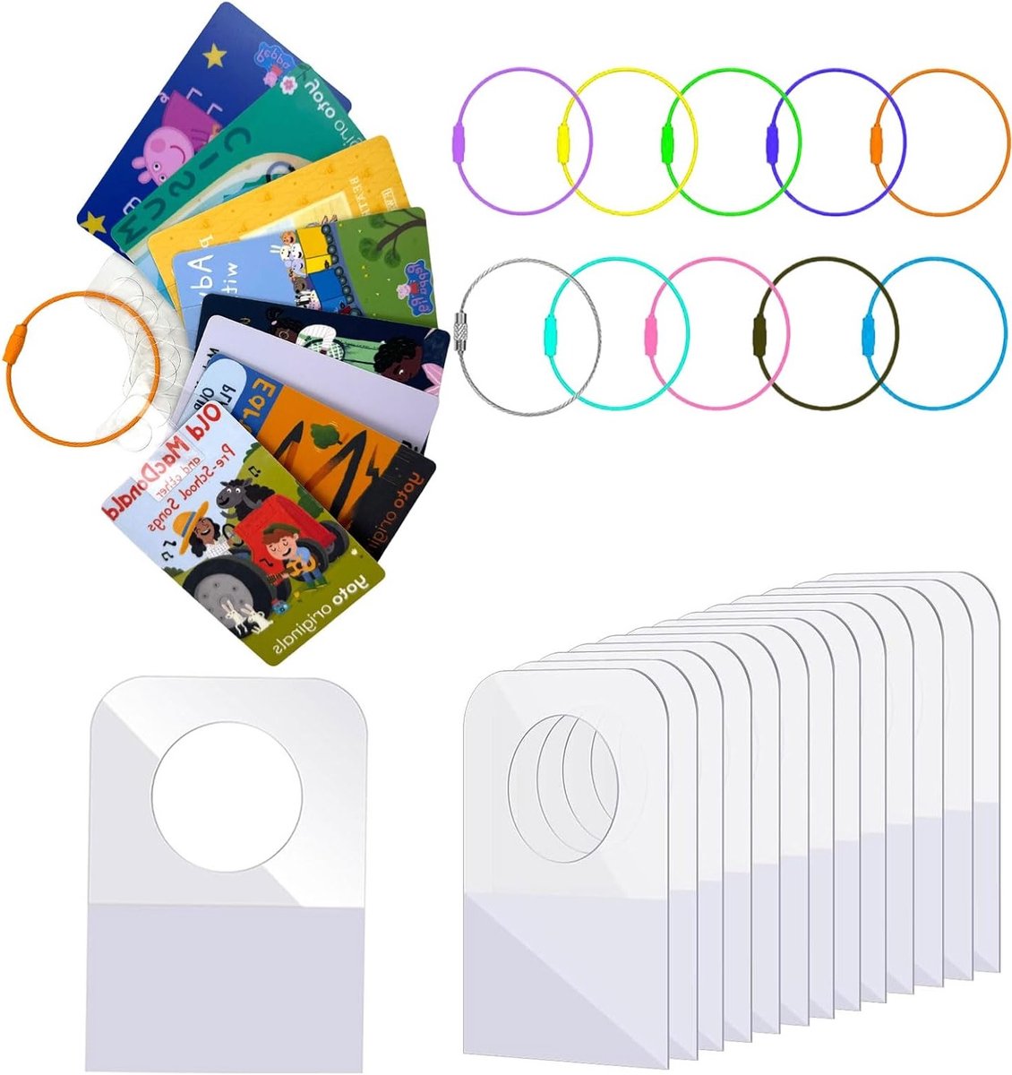 Cardholder voor Yoto Kaarten, 50 Stuks Zelfklevende Tabs met 10 Lussen, Reiszak voor Kinderen met Accessoires en Organizers