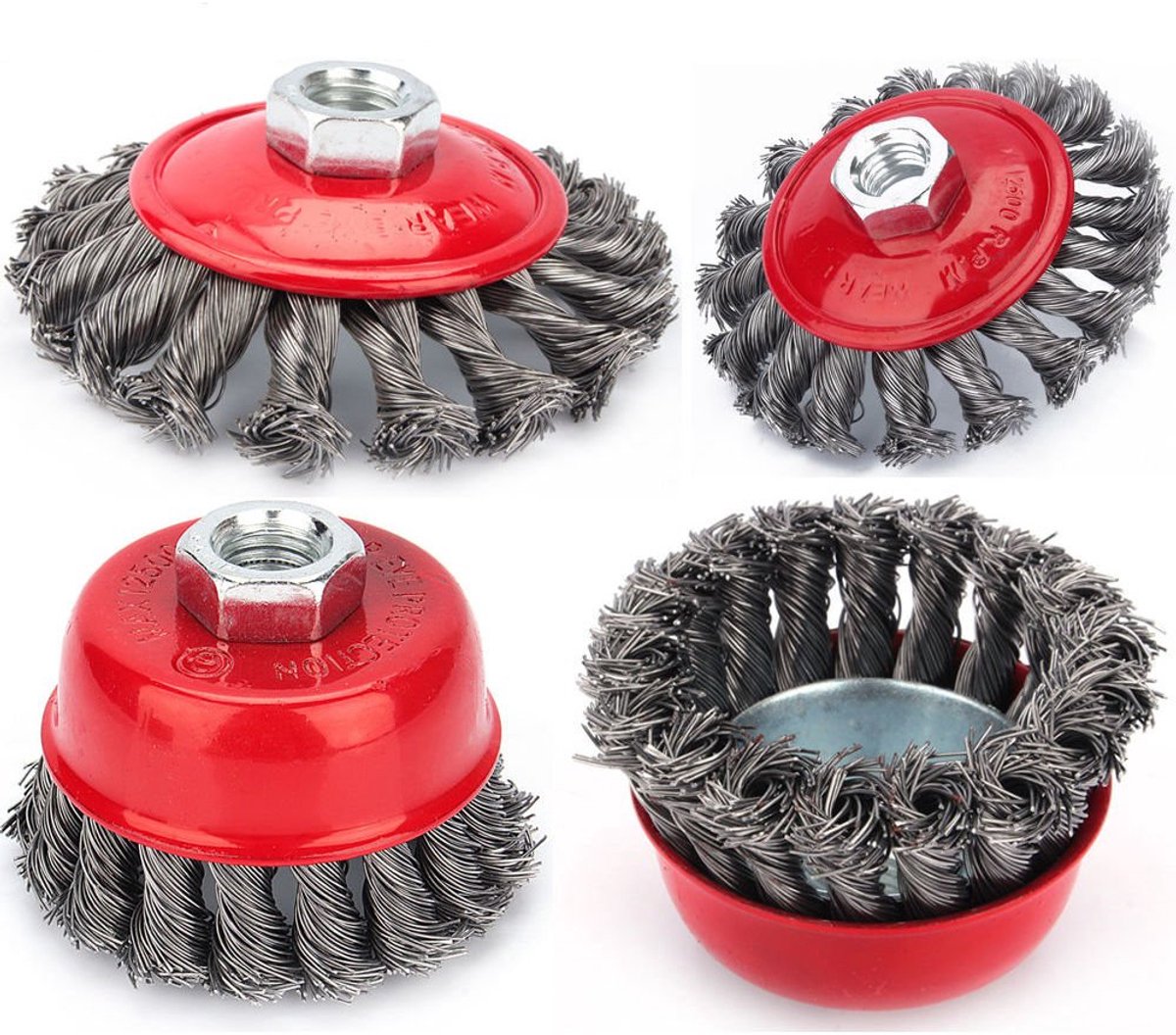 Wire Brush Set voor Hoekslijper - 4 Stukken - Schuurborstel - Disc Borstel - Pot Borstel - Diameter 75 mm - M14DE (4 Inch)