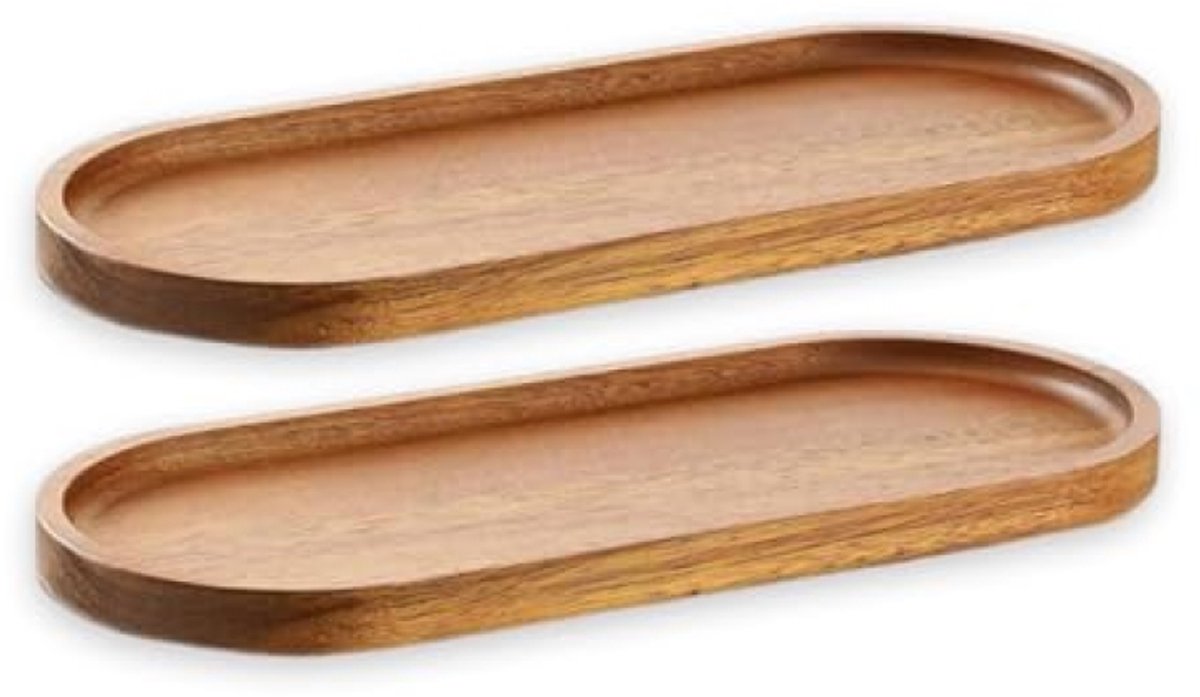 Houten dienbladen 2 stuks - ovale serveerschaal acaciahout 29 cm - voor kaas, brood, fruit, dessert en snack