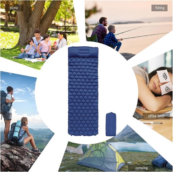 Opblaasbare Slaapmat - Luchtmatras Kamperen - Outdoor Ontspanning - Zelfopblaasbaar - 195x60x5cm - Blauw — afbeelding 4