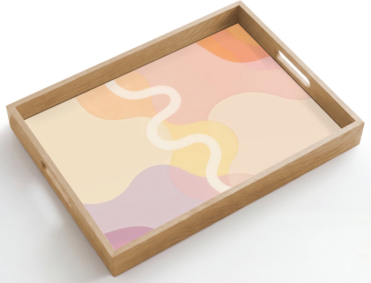 Dienblad hout 50x35 cm - Schootdienblad - Golvende vormen - Abstract - pastel - Borrelplank rechthoek - Plateau dienbladen