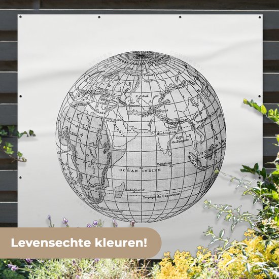 Affiche de Jardin Vintage - Globe - Wereldkaart - 200x200 cm