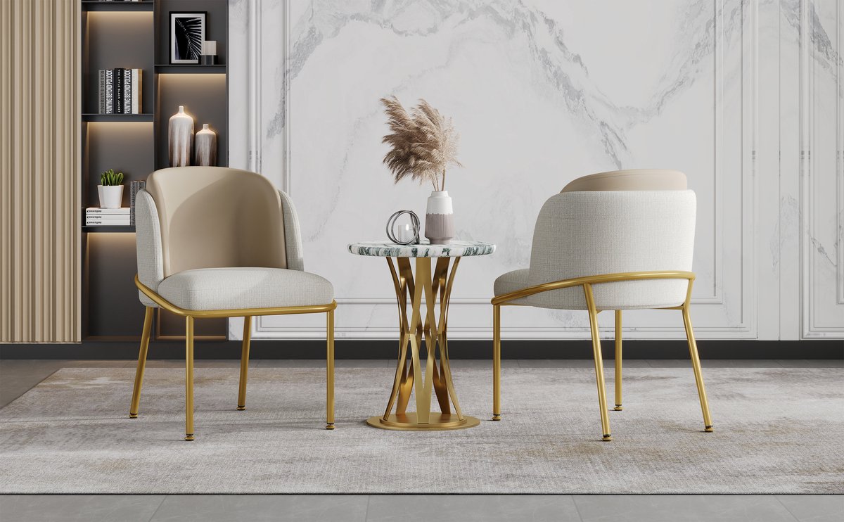 FloraGrace Eetkamerstoel Set Van 4 - Modern Design Met Verstelbare Voetjes En Armleuningen - Voor Woonkamer, Eetkamer En Kantoor - Kunstleer - Beige