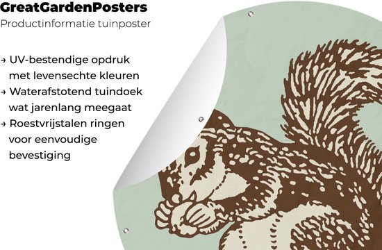 Tuincirkel Een illustratie van een eekhoorn met een eikel - 150x150 cm - Ronde Tuinposter - Buiten