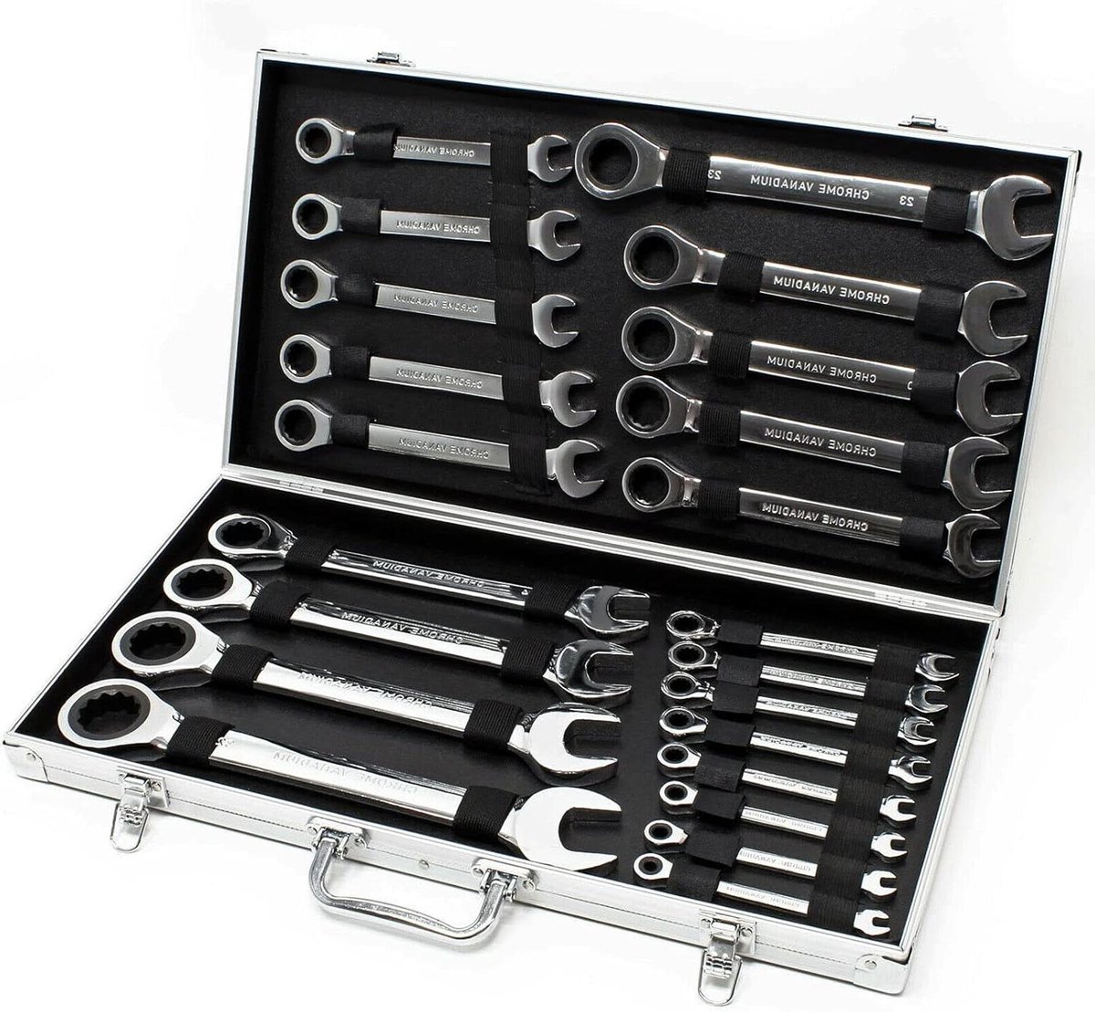 Ratelsleutel Set - Combinatiesleutel Vorksleutel - Reparaties Uitvoeren - Werkbesparend Ontwerp - 6-32 mm - Zilver