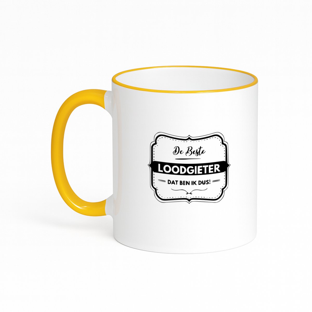 Hacebo® - De beste loodgieter dat ben ik dus koffiebeker met gekleurde rand goudgeel - Loodgieter - Vrienden familie - thee mok - koffie beker - Collega - Cadeau - koffiemok - 330 ML