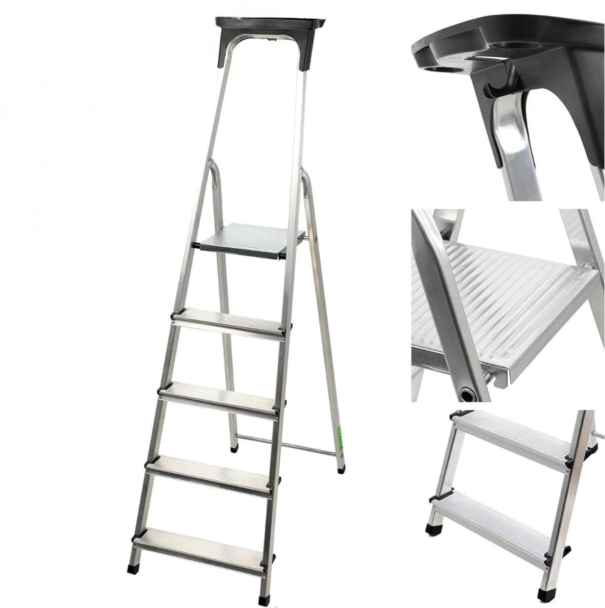 QIN® Huishoudtrap 5 Treden - Huishoudtrap - Keukentrap Zilver- 48cmx13cmx193cm