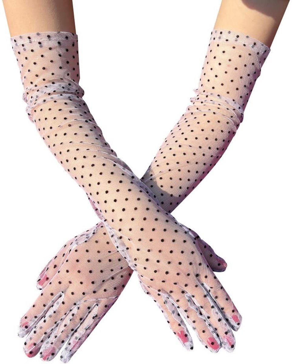 Cosensi- Handschoenen Dames - Elegante Tule - Zomerhandschoenen - Zonnebescherming - Opera/Kostuum - Eén Maat - Anti-UV