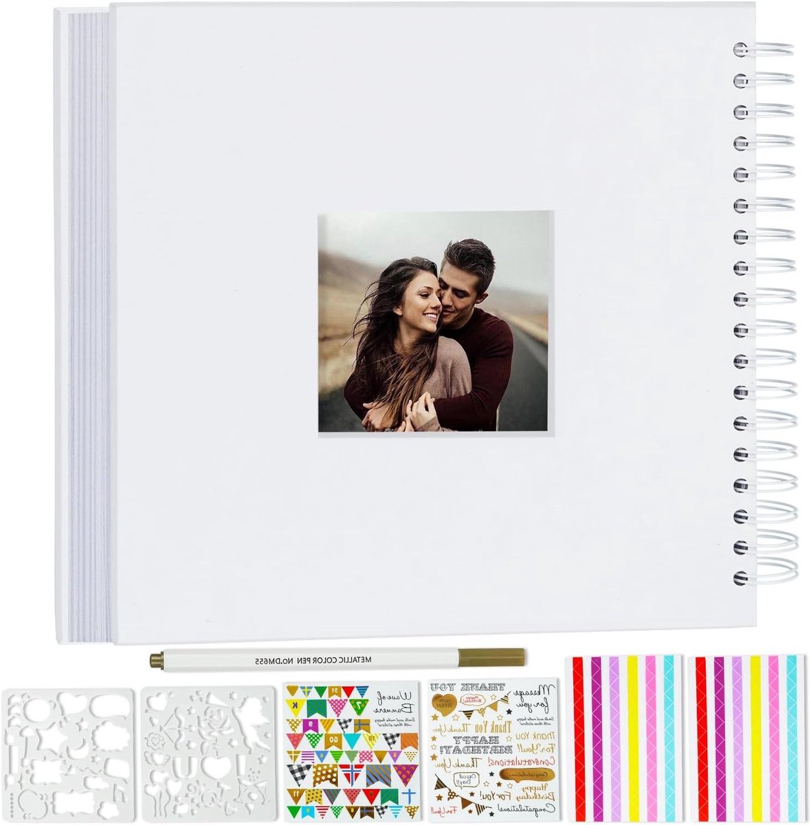 DIY Scrapbook Album 10 x 10 Inch met Venster - Hard Cover Kraft Papier, Lege Bladen voor Foto's, Gastenboek, Familie, Bruiloft en Verjaardag (Wit)
