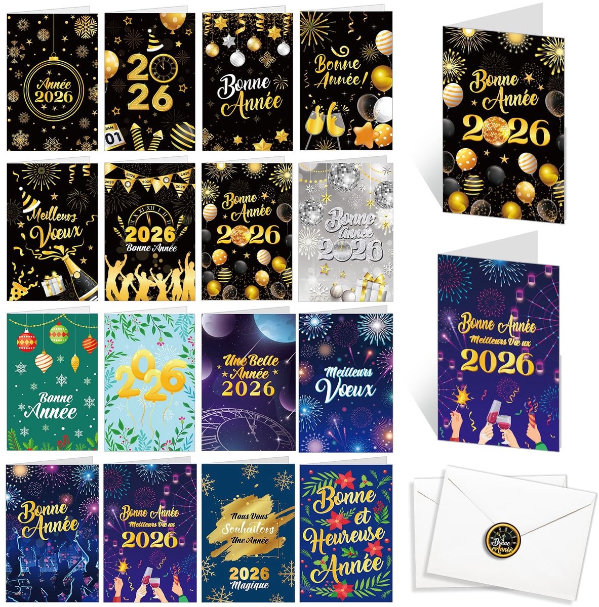 Cosensi- Wenskaarten Set 16 Stuks - Wenskaarten Verjaardag - Wenskaarten Blanco - Wenskaarten Zonder Tekst - Wenskaarten Geboorte - Wenskaarten Bedankt - Nieuwjaarskaarten