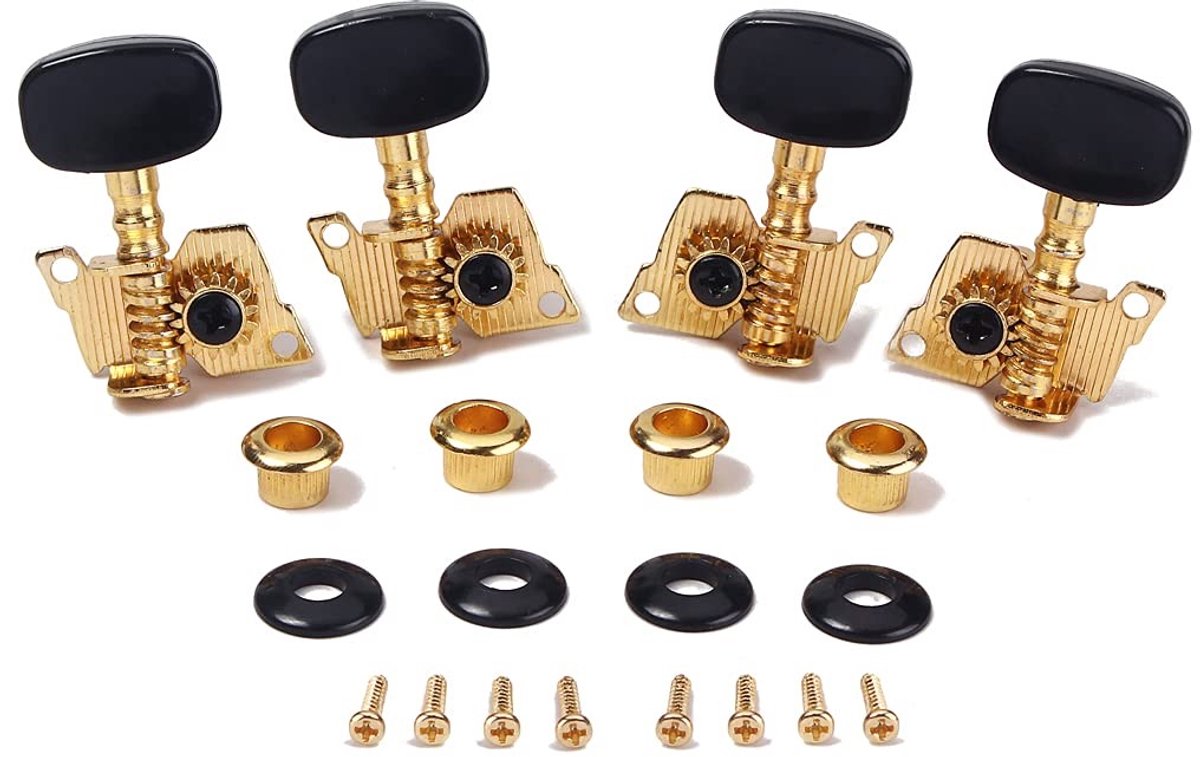 Cosensi- Gitaarstemmechaniek Goud/Zwart - 4-Snarige Gitaar - Open Gear - Standaard Geared - Inclusief Schroeven - Geschikt voor Ukulele - Stemmechaniek