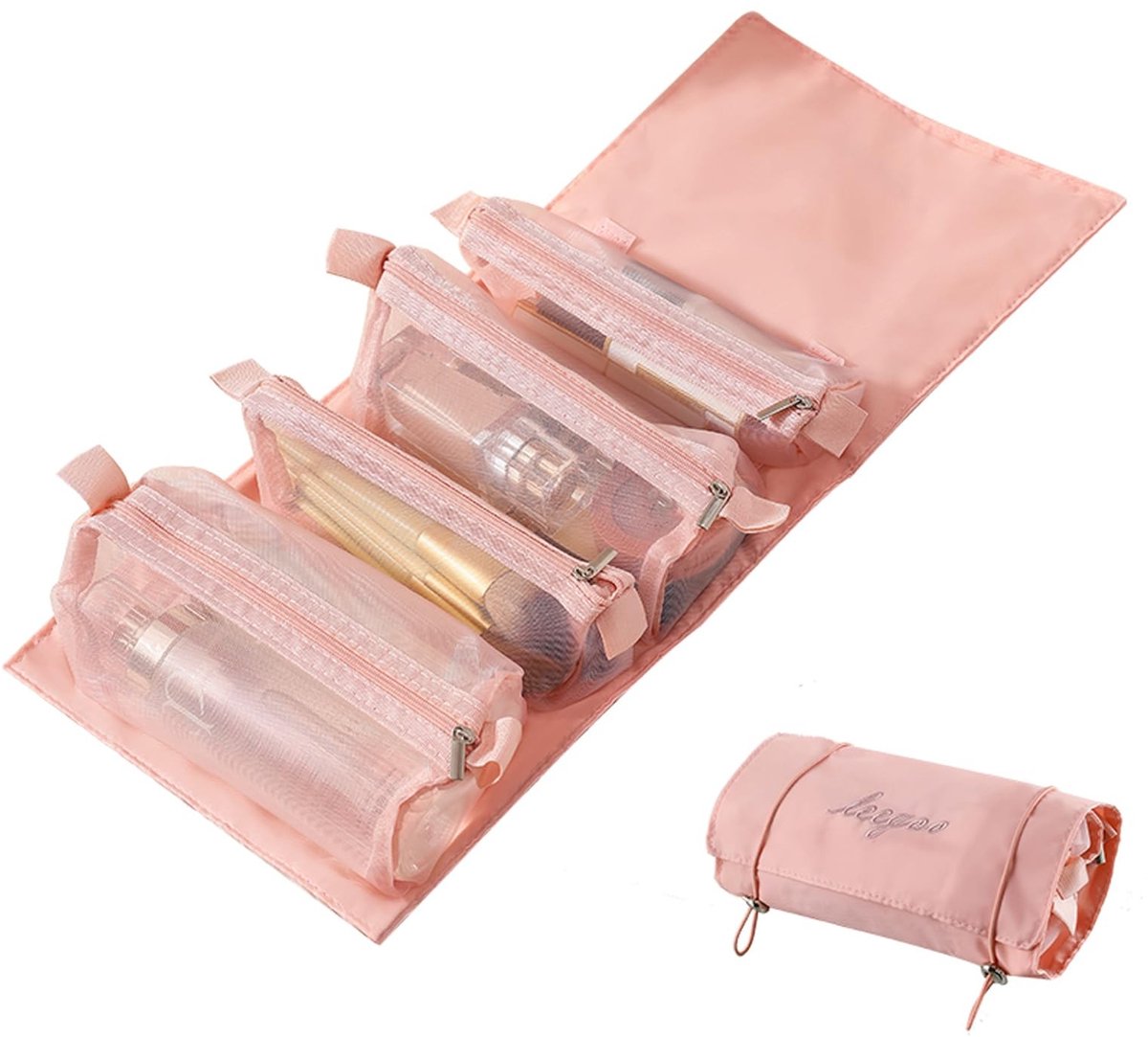 Cosensi- Cosmetische Tas met 4 Vakken - Make-up Tas met Ritssluiting - Organizer voor Sieraden en Toiletartikelen - Dames Tas - Handig en Opvouwbaar - Make-uptas
