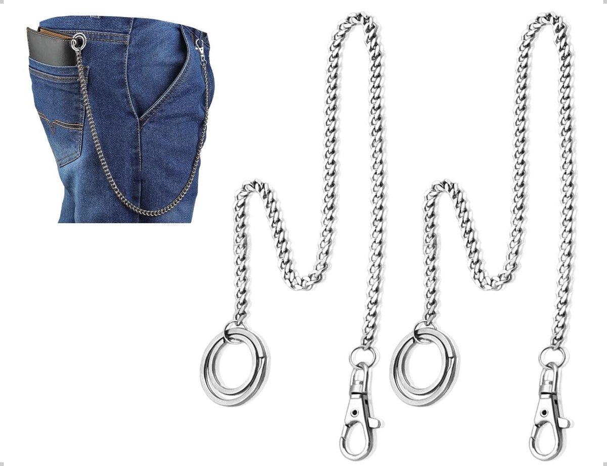 Cosensi- Broekketting 40 cm - Sleutelhanger - Roestvrij Staal - Duurzaam - Elegant - Set van 2 - Sieraden