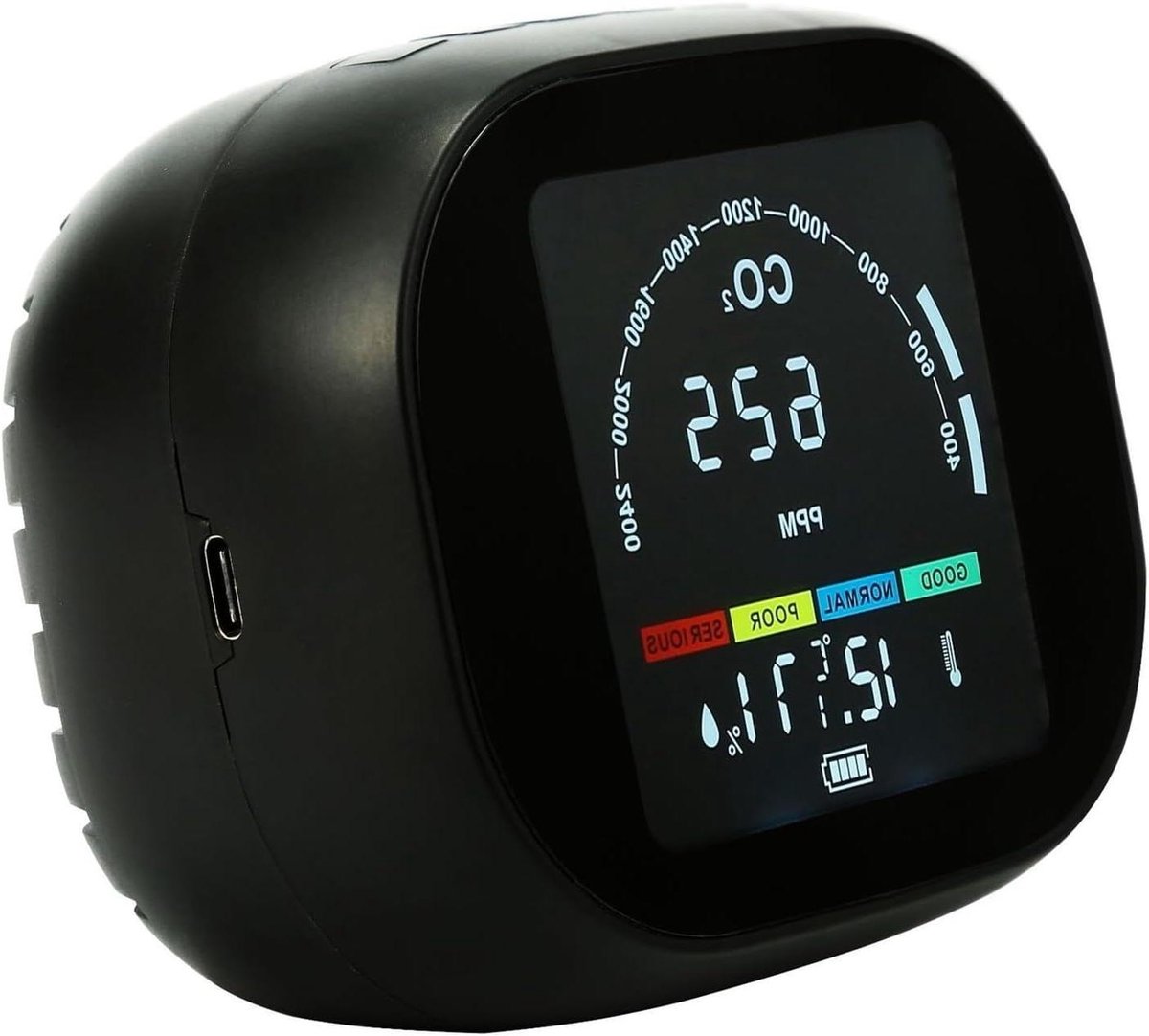 Luchtkwaliteitsmonitor - CO2-meter Binnen - Gezond Binnenklimaat - Temperatuur Vochtigheid - 400-2000 ppm - Wit