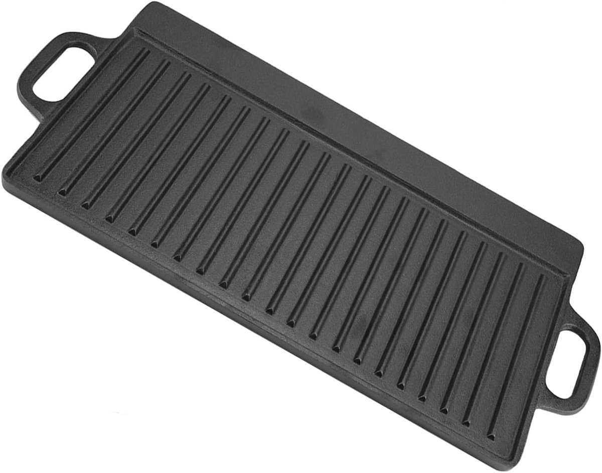 Gietijzeren Bakplaat - Dubbelzijdige Kookplaat - Binnen en buiten koken - Voorgekruid anti-aanbak - 50x23 cm - Zwart