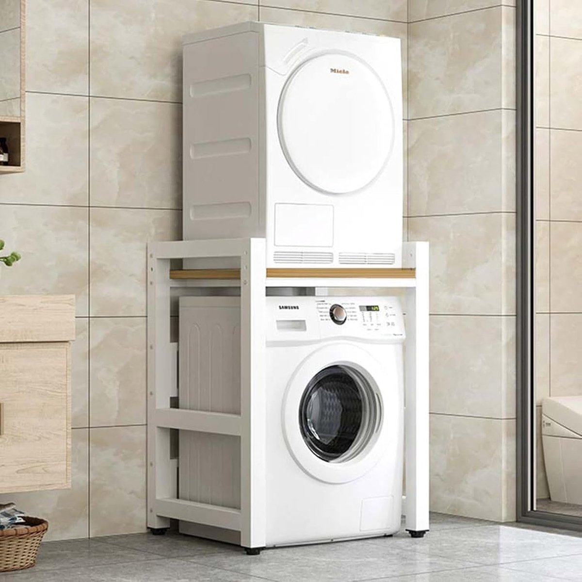 Opbergrek Boven Wasmachine en Droger - Ruimtebesparende Badkamerkast