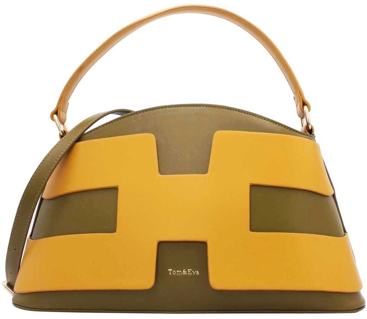 Tom & Eva Design Handtas Tom & Eva Design Handtas Olijfgroen-Geel - (bxhxd) 38cm x 22cm x 14cm