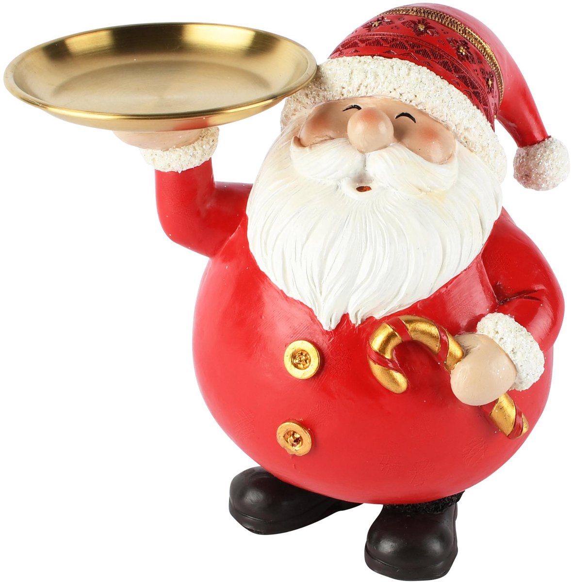 Dekoratief | Santa staand m/dienblad, rood/goud, resina, 19x15x18cm | A265897