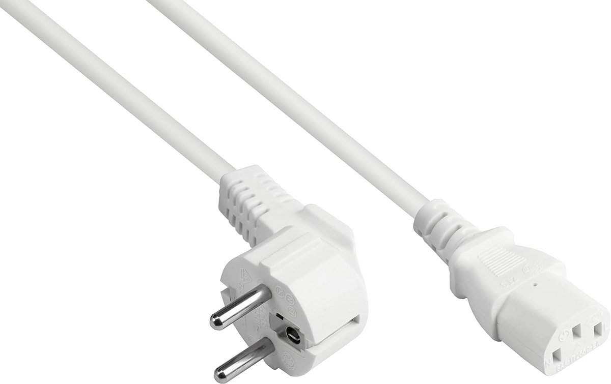 Good Connections Netsnoer - 0,5 m / 50 cm - geaarde stekker type E+F (CEE 7/7, hoek) op C13 koudapparaatbus (recht) - kopergeleider CU - 0,75 mm² - KOUD APPARAAT kabel - wit