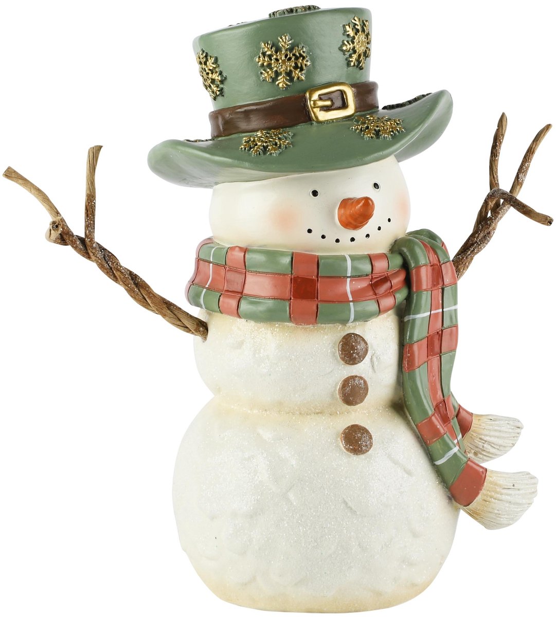 Dekoratief | Sneeuwman m/hoed, wit/groen/rood, resina, 16x11x21cm | A265411