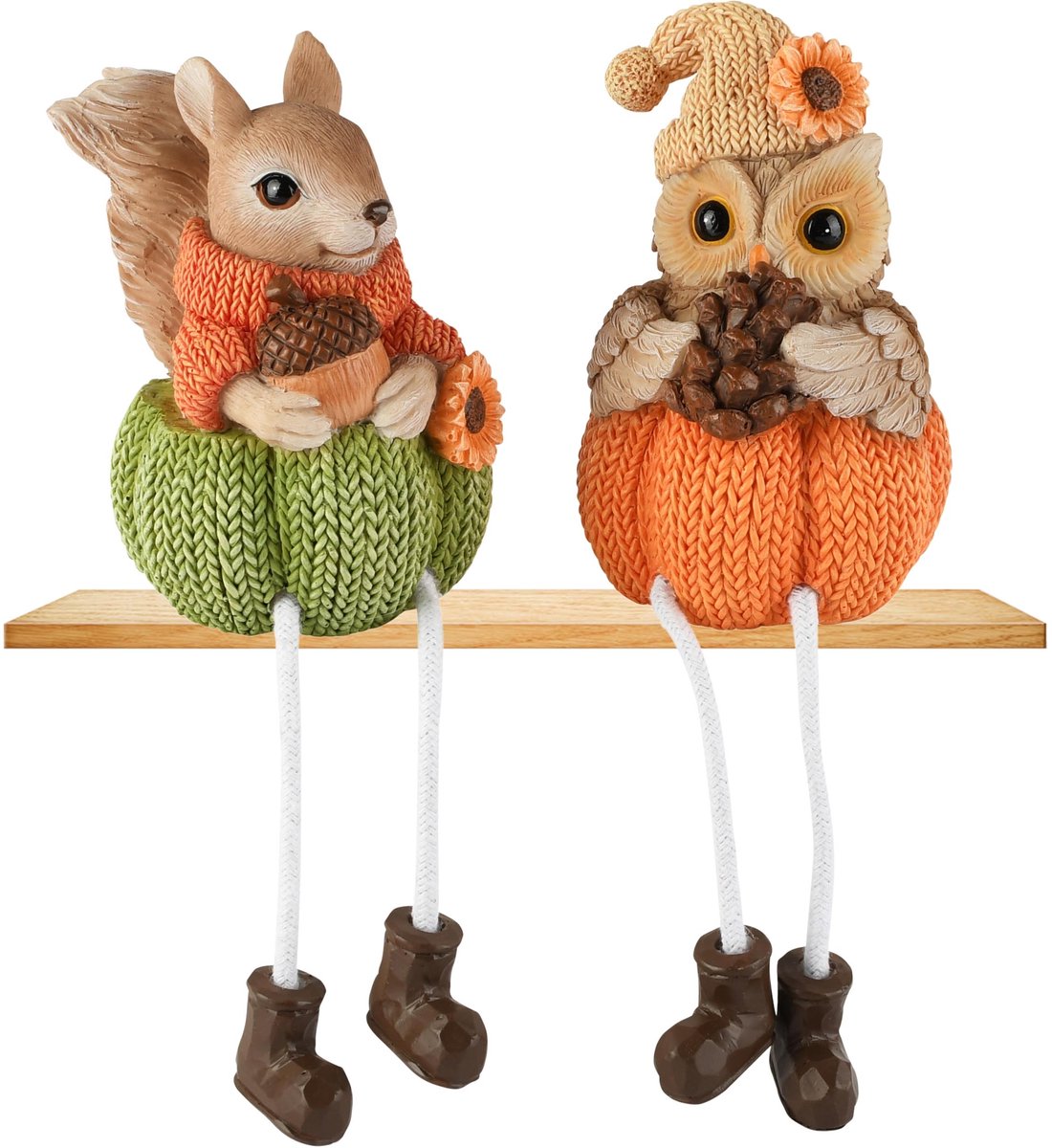 Dekoratief | Eekhoorntje/uitlje in pompoen m/hangbenen, resina, 7x8x20cm, set van 2 stuks | A265330
