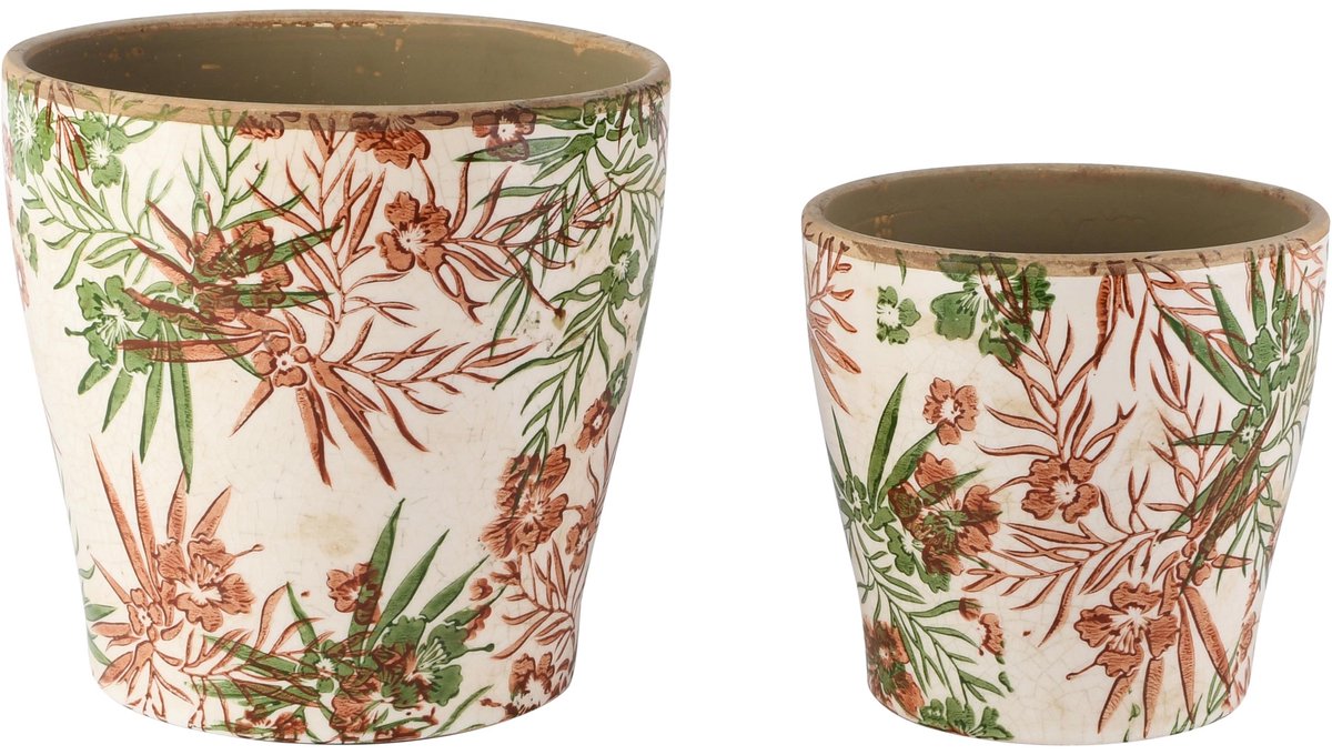 Dekoratief | Set 2 bloempotten 'Woodland Sprigs', keramiek, 18x18x17cm | A265474
