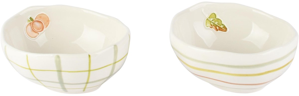 Dekoratief | Bowl m/pompoen/blaadje, wit/groen, keramiek, 12x12x6cm, set van 2 stuks | A265109